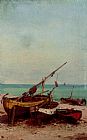 Theodor Alexander Weber Canvas Paintings - Bateaux de peches sur la plage
